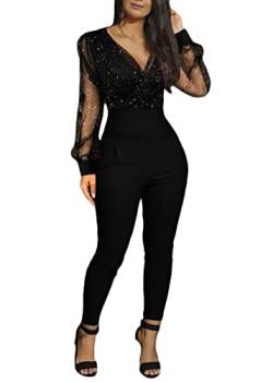 shownicer Damen Jumpsuit Elegant Ärmellos Hohe Taille Cocktail Party Festlich Overalls Hosenanzug Playsuit Lang Romper für Hochzeit E Schwarz M von shownicer