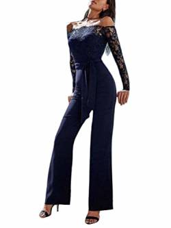 shownicer Damen Jumpsuit Elegant Ärmellos Hohe Taille Cocktail Party Festlich Overalls Hosenanzug Playsuit Lang Romper für Hochzeit G Blau M von shownicer