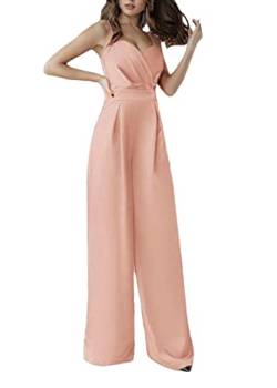 shownicer Damen Jumpsuit Elegant Ärmellos Hohe Taille Cocktail Party Festlich Overalls Hosenanzug Playsuit Lang Romper für Hochzeit J Rosa XL von shownicer