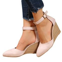 shownicer Damen Keilabsatz Sandalen Frauen Sommer Geschlossene Schuhe Plattform Plateau Freizeit Sommerschuhe Vintage Spitz Party Basic Wedges Sandalen Slingback Pumps A Rosa 38 EU von shownicer