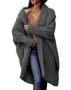 shownicer Damen Lang Strickjacke Oversize Langarm Sweater Cardigan Casual Strickmantel Herbst Outerwear A Dunkelgrau L von shownicer