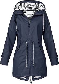 shownicer Damen Leichte Regenjacke Wasserdicht Regenmantel Frauen Regenparka Atmungsaktivität Outdoorjacke Übergangsjacken mit Kapuze B Marine XS von shownicer