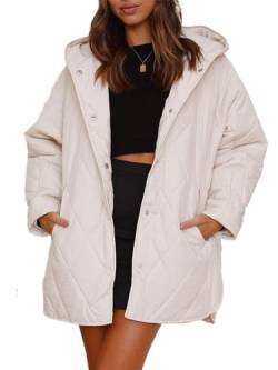 shownicer Damen Lightweight Steppjacke Winter Jacke Warm Übergangsjacke mit Kapuze Casual Outdoorjacke Mantel A Weiß XXL von shownicer