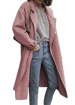 shownicer Damen Mantel Elegant Lang Einfarbig Cardigan Coat Übergangs Jacke Warme Winterjacke Slim Fit Langemantel Lockere Übergröße Top A Rosa M von shownicer