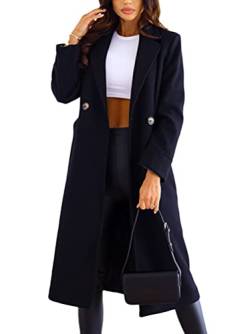 shownicer Damen Mantel Elegant Lang Wollmantel Mode Langarm Umlegekragen Einfarbig Trenchcoat Warme Outwear Herbst Winter Jacke mit Gürtel B Schwarz XL von shownicer