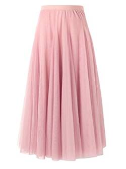 shownicer Damen Maxirock Chiffon Lang Rock Frauen Boho Festlich Freizeitrock Einfarbig Langrock Hochzeit Cocktail Hohe Taille Skirt A Rosa L von shownicer