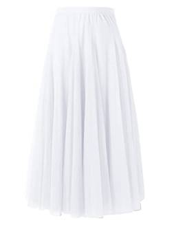 shownicer Damen Maxirock Chiffon Lang Rock Frauen Boho Festlich Freizeitrock Einfarbig Langrock Hochzeit Cocktail Hohe Taille Skirt A Weiß L von shownicer