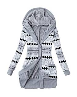 shownicer Damen Mit Kapuze Langen Loose gestreift Warm Dicke Samt Gestrickt knopf Strickjacke Outwear Mäntel Tunika Parka Hoodie Grau 3XL von shownicer