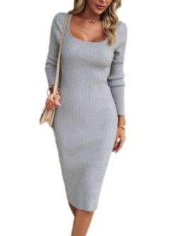 shownicer Damen PulloverKleid Einfarbig Hüftkleid Langarm Strickkleider Elegant Warmer Pullover Kleider Bodycon Pullikleid G Grau M von shownicer