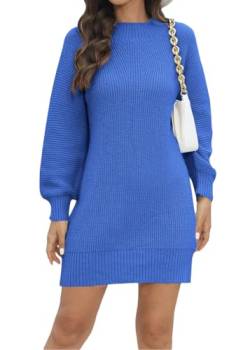 shownicer Damen Rollkragen Strickkleid Strickpullover Elegant Winterkleid Modisches Pulloverkleid Midikleid Herbst Winter Oversized Knielang Strickpullover Stricken Tunika Kleid C Blau L von shownicer