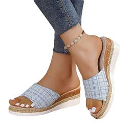 shownicer Damen Sandalen Casual Sommersandale Wedge Peep Toe High Heel Plattform Pantoletten Plateau Pantoletten Anti Skid Sandalen Flache Schuhe Strandsandalen B Blau 40 EU von shownicer