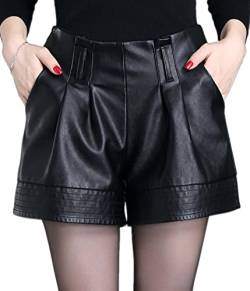 shownicer Damen Sexy Leder Shorts Hohe Taille PU Lederoptik Kurze Hose Casual Wide Leg Lederimitat Kunstlederhose Hotpants Für Frauen C Schwarz XL von shownicer