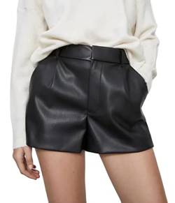 shownicer Damen Sexy Leder Shorts Hohe Taille PU Lederoptik Kurze Hose Casual Wide Leg Lederimitat Kunstlederhose Hotpants Für Frauen Teen Girls I Schwarz L von shownicer