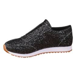 shownicer Damen Sneaker Pailletten Glitzer Flach Schuhe Freizeit Atmungsaktiv Walkingschuhe Turnschuhe Outdoor Fitness Jogging Sportschuhe mit Klettverschluss A Schwarz 43 EU von shownicer