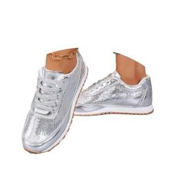 shownicer Damen Sneaker Pailletten Glitzer Flach Schuhe Freizeit Atmungsaktiv Walkingschuhe Turnschuhe Outdoor Fitness Jogging Sportschuhe mit Klettverschluss B Silber 37 EU von shownicer