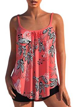 shownicer Damen Spitze Tankini Beachwear Push Up Einfarbig Zweiteilig Badeanzug Zweiteiliger Tankini Set Strand Schwimmanzug Swimsuits Bikini Tank Top und Shorts K Rot M von shownicer