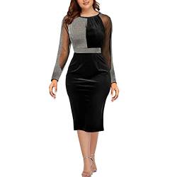 shownicer Damen Spitzenkleid 3/4 Ärmel Cocktailkleid Brautjungfernkleider Für Hochzeit Knielang Abendkleider B Schwarz M von shownicer