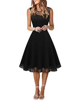 shownicer Damen Spitzenkleid Elegant Cocktailkleid Ärmellos Rundhals Abendkleid Spitze Kleid Chiffon Hochzeitskleid Brautjungfer Freizeitkleid Kleid mit Unregelmäßig Saum B Schwarz XS von shownicer