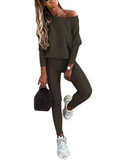 shownicer Damen Sportanzug Trainingsanzug Mode 2-teiliges Set Sport Hoodie Langarm Sweatshirt Pullover Top + Lange Hose Jogginganzug Sportbekleidung Freizeitbekleidung A Armeegrün S von shownicer