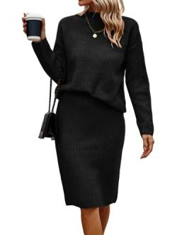 shownicer Damen Strickkleid Zweiteiliger Anzug Pullover Oberteil und Midi Strickrock Bodycon 2 Stück Set Maxikleid Rollkragen Pulloverkleid Winter Strick Kleid C Schwarz XL von shownicer