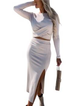 shownicer Damen Strickkleid Zweiteiliger Anzug Rollkragen Pullover Oberteil und Strickrock Bleistiftrock Elastische Bodycon 2 Stück Set Pulloverkleid B Beige M von shownicer