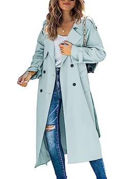 shownicer Damen Trenchcoat Elegant Mode Jacke Cardigan Zweireiher Langer Mantel Winddichter Wintermantel Windjacke Übergangsmantel mit Taschen Einfarbig Revers Damenmantel mit Knöpfen B Hellgrün M von shownicer