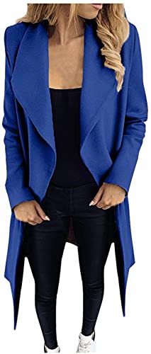 shownicer Damen Trenchcoat Langarm Elegante Schlanke Knöpfe Langer Mantel Oberbekleidung Winddichter Herbst Jacke Parka mit Reverskragen A Blau XL von shownicer