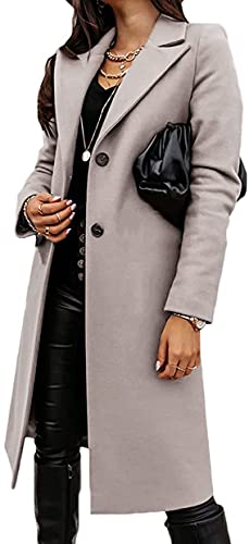 shownicer Damen Trenchcoat Langarm Elegante Schlanke Knöpfe Langer Mantel Oberbekleidung Winddichter Herbst Jacke Parka mit Reverskragen C Grau XL von shownicer