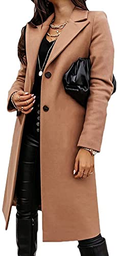 shownicer Damen Trenchcoat Langarm Elegante Schlanke Knöpfe Langer Mantel Oberbekleidung Winddichter Herbst Jacke Parka mit Reverskragen C Khaki XL von shownicer