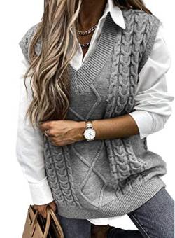 shownicer Damen V-Ausschnitt Strickweste Mode Pullunder Ärmelloser Pullover Weste Jacke Casual Strick Tank Top Sweater Streetwear A Grau XXL von shownicer