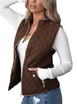 shownicer Damen Weste mit Stehkragen Westen Steppweste Leicht Ärmellos Jacke mit Reissverschluss Taschen Winter Warm Ultraleicht A Braun S von shownicer