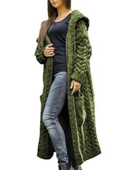 shownicer Damen Winter Gestrickte Strickjacke Outwear Lange Verdicken Cardigan Strickmantel mit Kapuzen Winterjacke Übergroß Lose Pullover Offener Ausschnitt Grün XL von shownicer