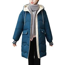 shownicer Damen Winter Parka Lang Warm Steppmantel Daunenjacke mit Kapuze Loose Fit Reißverschluss Damenmantel Steppjacke Outdoor Leichte Wintermantel Softshelljacke mit Taschen Blau XXL von shownicer