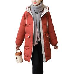 shownicer Damen Winter Parka Lang Warm Steppmantel Daunenjacke mit Kapuze Loose Fit Reißverschluss Damenmantel Steppjacke Outdoor Leichte Wintermantel Softshelljacke mit Taschen Rot 3XL von shownicer