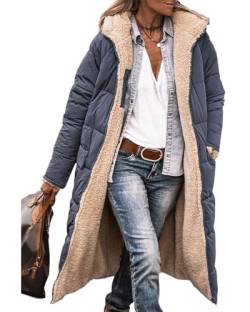 shownicer Damen Wintermäntel Warm Reversibel Sherpa Fleece Gefütterter Lang Pufferjacken mit Kapuze Frauen Oberbekleidung Outdoorjacke Steppjacke Steppmantel Parka A Dunkelgrau M von shownicer