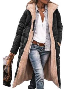 shownicer Damen Wintermäntel Warm Reversibel Sherpa Fleece Gefütterter Lang Pufferjacken mit Kapuze Frauen Oberbekleidung Outdoorjacke Steppjacke Steppmantel Parka A Schwarz L von shownicer