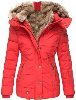 shownicer Damen Wintermantel Warme Winter Jacke Lange Mäntel Daunenjacke für Damen Jacke Mantel Winter Outdoorjacke mit Kapuze A Rot S von shownicer