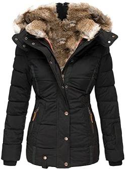 shownicer Damen Wintermantel Warme Winter Jacke Lange Mäntel Daunenjacke für Damen Jacke Mantel Winter Outdoorjacke mit Kapuze A Schwarz XXL von shownicer