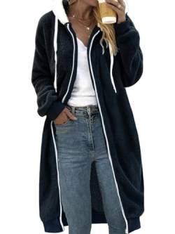 shownicer Fleecejacke Damen Winterjacke Lang Fleecemantel Warm Teddyfleece Jacke Mantel mit Kapuze Lange Plüschjacke Teddymantel Kuscheljacke Oversize A Schwarz XXL von shownicer