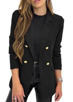 shownicer Frauen Businessjacken Revershals Einfarbig Strickjacke Blazer Damen Lange Ärmel Mantel Büro A Schwarz M von shownicer