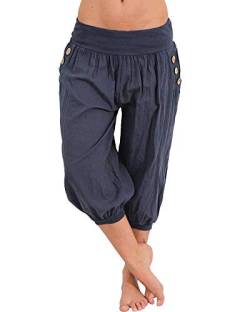 shownicer Haremshose Damen Kurz Pumphose 3/4 Baggy Hose Leichte Sommerhose Pluderhose Lässige Stoffhose Weite Aladinhose Freizeithose Yogahose Strandhose mit Taschen A Dunkelblau M von shownicer