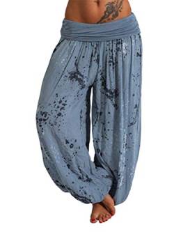 shownicer Haremshosen Damen Kurz Pumphose Hippie Pluderhose Lässige Stoffhose Weite Aladinhose Atmungsaktive Freizeithose Yogahose Strandhose mit Taschen Baggy Hose Leichte Sommerhose A Blau XXL von shownicer