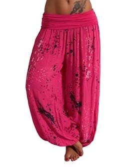 shownicer Haremshosen Damen Kurz Pumphose Hippie Pluderhose Lässige Stoffhose Weite Aladinhose Atmungsaktive Freizeithose Yogahose Strandhose mit Taschen Baggy Hose Leichte Sommerhose A Rosa 4XL von shownicer