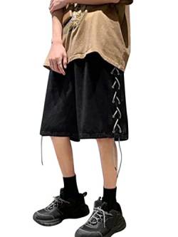 shownicer Herren Baggy Jeanshorts Hip Hop Denim Shorts Straßentanz Kurze Hosen Teenager Jungen Skateboard Hose Cargoshorts Sommer Bermuda Jeans Shorts K Schwarz XS von shownicer