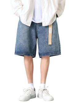 shownicer Herren Baggy Jeanshorts Hip Hop Denim Shorts Straßentanz Kurze Hosen Teenager Jungen Skateboard Hose Cargoshorts Sommer Bermuda Jeans Shorts O Dunkelblau XXL von shownicer