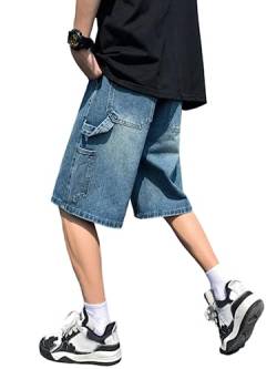 shownicer Herren Baggy Jeanshorts Hip Hop Denim Shorts Straßentanz Kurze Hosen Teenager Jungen Skateboard Hose Cargoshorts Sommer Bermuda Jeans Shorts P Dunkelblau XS von shownicer