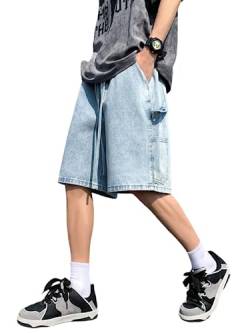 shownicer Herren Baggy Jeanshorts Hip Hop Denim Shorts Straßentanz Kurze Hosen Teenager Jungen Skateboard Hose Cargoshorts Sommer Bermuda Jeans Shorts P Hellblau XS von shownicer