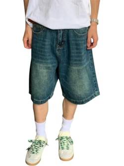 shownicer Herren Baggy Jeanshorts Hip Hop Denim Shorts Straßentanz Kurze Hosen Teenager Jungen Skateboard Hose Cargoshorts Sommer Bermuda Jeans Shorts V Blau XL von shownicer