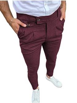 shownicer Herren Chino Hose Chinos Stoffhose Chinohose Anzughose Anzug Herrenhose Röhrenhose Pants Elegant Business Slim Fit Regular Klassisch B Weinrot XXL von shownicer