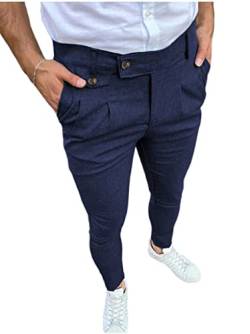 shownicer Herren Chino Hose Kariert Stoffhose Slim Fit Business Chinohose Straight Bein Schlank Beiläufige Hosen Stretch Streetwear Freizeithose B Blau XL von shownicer